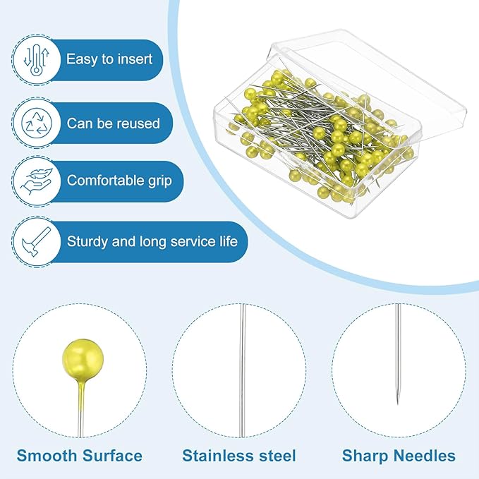 PATIKIL Sewing Pins, 600 Pcs 1.5 Inch Straight Pin with Plastic Pearlized Ball Head for Fabric, Decorative, Jewelry DIY, Craft and Sewing Project, Light Yellow