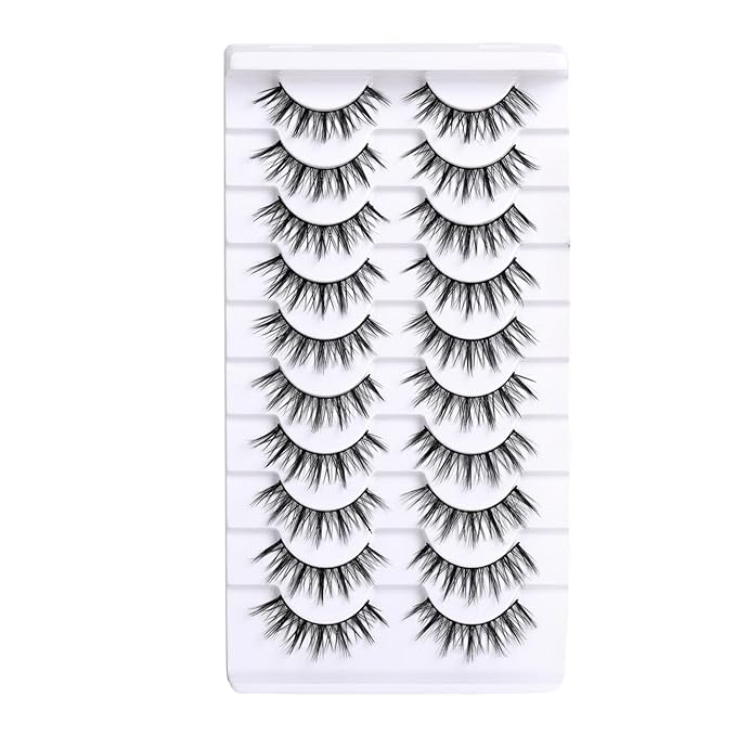10 Pairs False Eyelashes with Tweezers and High-grade Synthetic Fibers Three-dimensional Long Slender Style Natural Curl Realistic Look Durable Long-lasting Suitable for Daily Comm (Black-E)