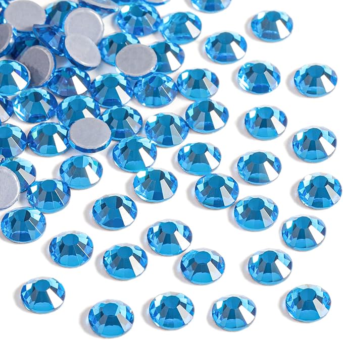 Beadsland Hotfix Rhinestones, 1440pcs Flatback Crystal Rhinestones for Crafts Clothes DIY Decorations, Capri Blue, SS20, 4.6-4.8mm