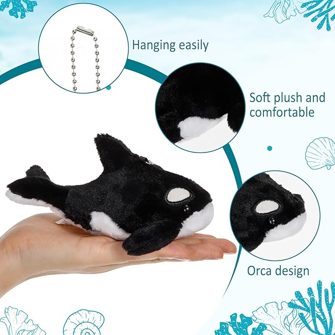12 Pack Orca Plush Keychains Bag Charm Killer Whale Plush Keyring 5.5 Inches Stuffed Animal Keychains Gifts Backpack Purse Accessories