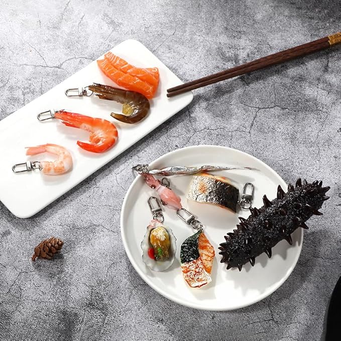 HSYHERE Men Women Creative Interesting Novelty Stylish Mini Simulated Food Orange Shrimp Keychain Key-ring Pendant