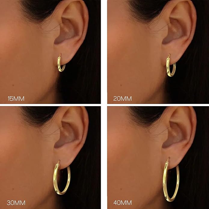 Hayoso 18K Gold Plated Hoop Earrings - 925 Sterling Silver Hoop Earrings Womens Hypoallergenic Hoops | Square Tube Hoop Earrings for Women 15mm/20mm/30mm/40mm