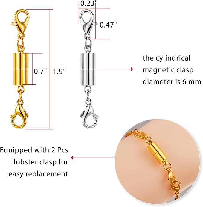Yaomiao 30 Pcs Gold and Silver Necklace Clasps Magnetic Jewelry Locking Clasps and Closures Bracelet Lobster Clasp Connector for DIY Necklace Bracelet Jewelry Crafts Making Supplies