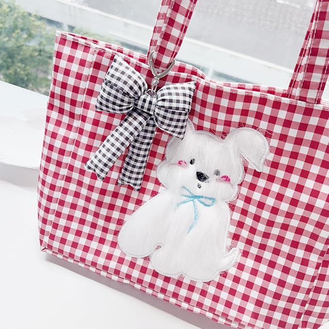 Pink Bow Keychain Bag Charms Y2K Bowknot Plaid Keychains Coquette Aesthetic Purse Handbag Backpacks Charms