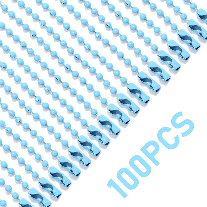 Lemonkey 100Pcs Ball Beads Chains Bulk,Blue Keychains Rings Metal Chains,4 Inch Dog Tag Metal Small Chains with Connectors for Hanging Decoration