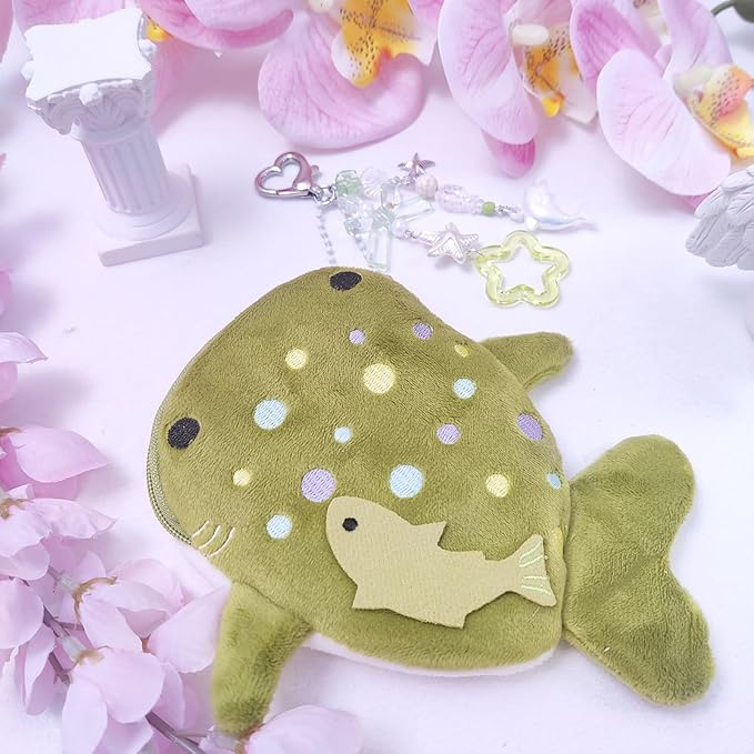 Adorable Whale Shark Coin Purse Keychain,Soft Plush Zipper Coin Purse,Handmade Purse Bag Charm Gift for Women (Green)