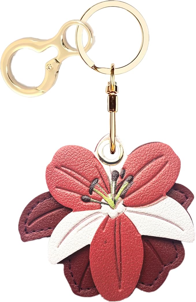 Leather Keychain Holder Case Compatible with AirTag,Cute Protective Cover with Keyring,Anti-Scratch Finder GPS Tracker Case for Wallet Keys,Bag,Pets(Flower)