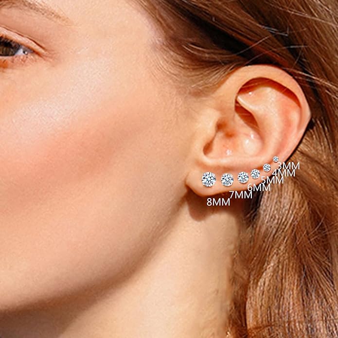 Fansilver 20G Hypoallergenic Flat Back Earrings for Women Men Silver 14K Gold Stainless Steel Stud Earrings Brithstone Cubic Zirconia Studs Surgical Steel Cartilage Earrings for Sensitive Ears