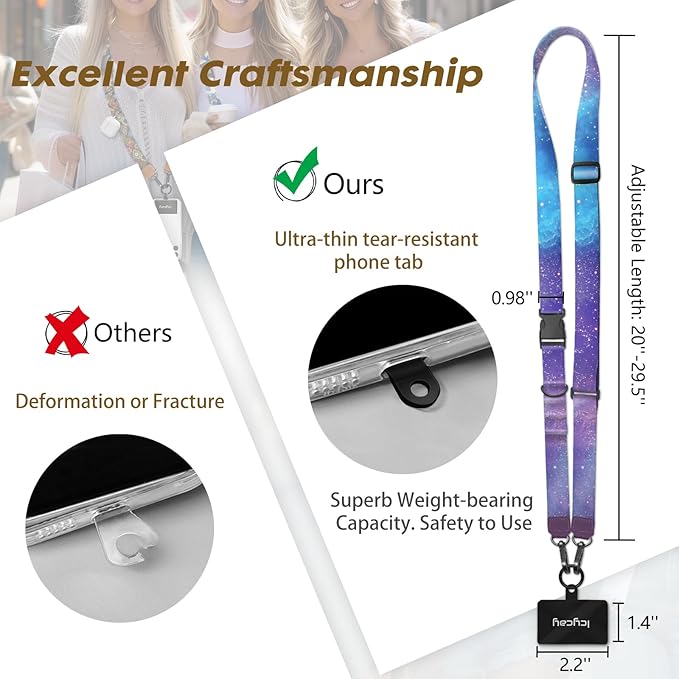 Phone Lanyard Crossbody, Starry Sky Cell Phone Strap for Around The Neck Adjustable, Anti Theft Cute Lanyard for iPhone Case ID Holder Keys Accessories Travel Essential