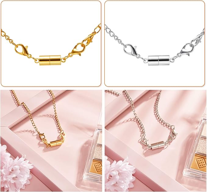 Yaomiao 30 Pcs Gold and Silver Necklace Clasps Magnetic Jewelry Locking Clasps and Closures Bracelet Lobster Clasp Connector for DIY Necklace Bracelet Jewelry Crafts Making Supplies