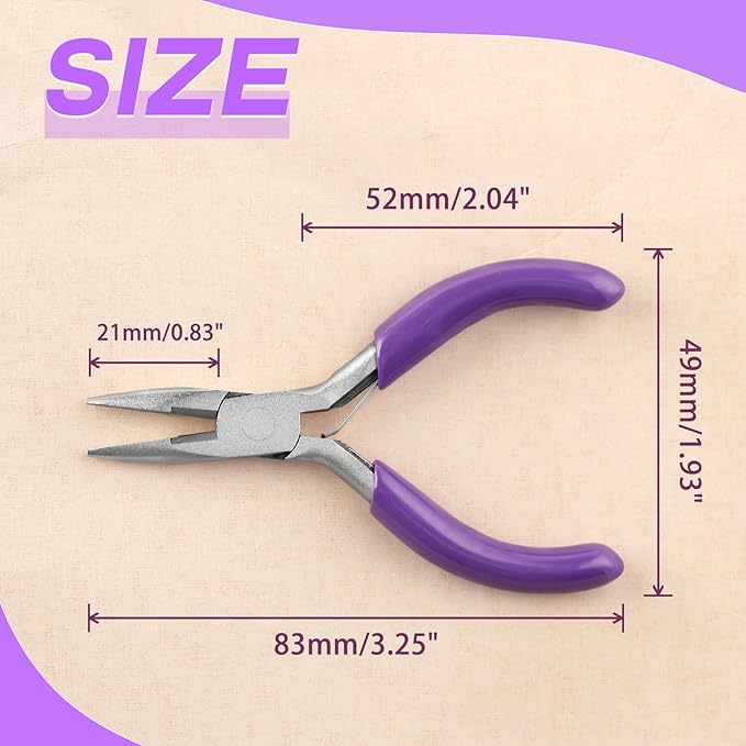 SPEEDWOX 3 Inches Chain Nose Pliers with Cutter, Purple, Jewelry Making Miniature Pocket Plier, Needle-Nose Pliers, Wire Cutters, Jewelry Pliers, Jewelry Making Tools