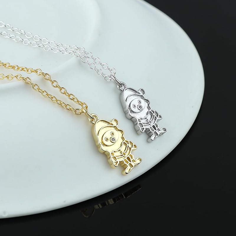 JOR Christmas Santa Charm Pendant Necklace, Women Jewelry, Dainty Gold & Silver Plated Combo Chain 18 inch (Pack of 2)