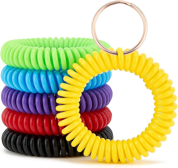 Spiral Keychain Stretchy Wrist Coil Bracelet Key Chain Waterproof Wristlet Key Holder for Pool, Sauna, Sports, Gym
