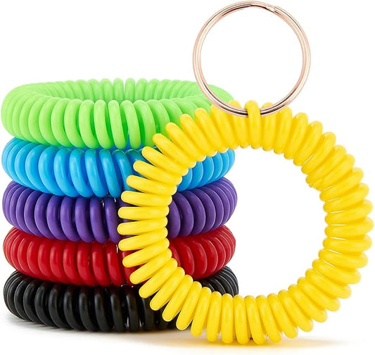 Spiral Keychain Stretchy Wrist Coil Bracelet Key Chain Waterproof Wristlet Key Holder for Pool, Sauna, Sports, Gym