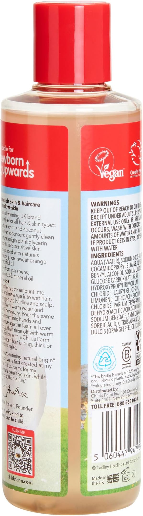 Childs Farm, Kids Hair & Body Wash for Dry, Sensitive Skin, Organic Sweet Orange, Gently Cleanses, Vegan, Cruelty-Free, 8.4 Fl Oz