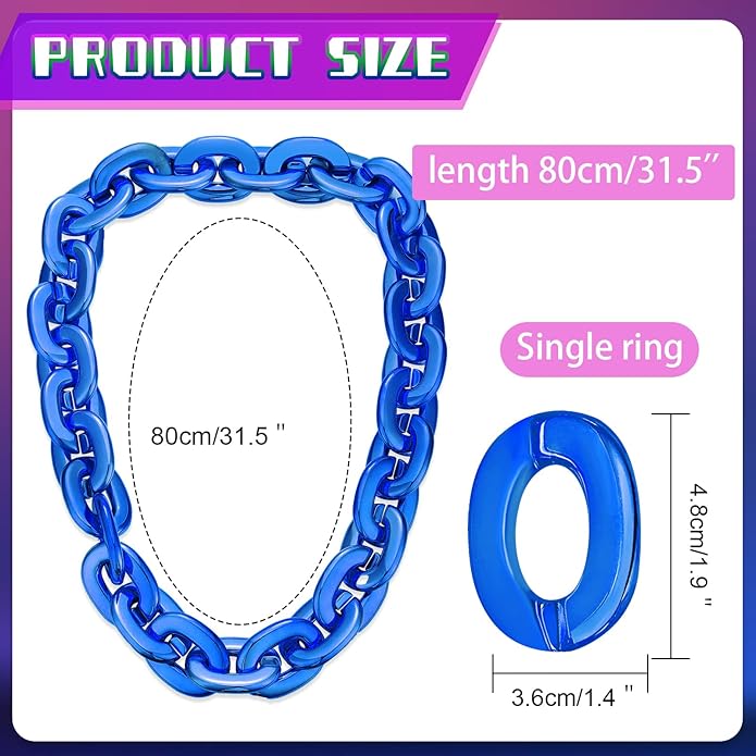 Remuuly Plastic Chain Necklace Chunky Big Fake Necklace Hip Hop Rapper Giant Turnover Chain Costume for Halloween