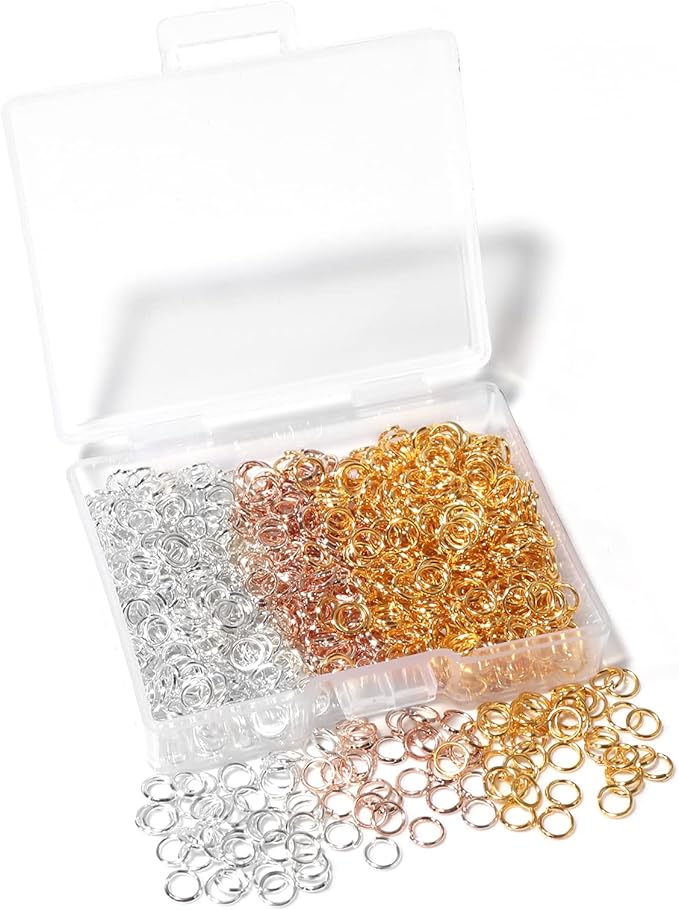 1000 Pcs 4mm Open Jump Rings Silver, Gold and Rose Gold Plated Jump Rings for Jewelry Making Iron Made Single Ring Bulk for DIY Craft Earring Necklace Bracelet Pendant Choker Jewelry Making Findings