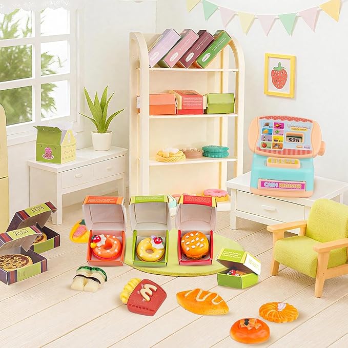 196Pcs Dollhouse Miniature Store Grocery Accessories Mini Shopping Cart Basket 4 Three-Layer Shelves Supermarket Metal Handcart Resin Food Drink Bottle Cash Register Packaging Box