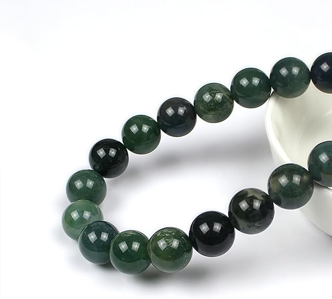 MJDCB Natural Moss Agate Round Crystal Energy Stone Beads Healing Power for Jewelry Making (8mm)