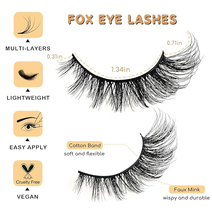 APCYUST Cat Eye Lashes Natural Fox Eyelash Wispy Russian Strip Eyelashes D Curl Fake Fairy Lash Strips Fluffy Spiky Cateye Lashes Wispies False Eyelash Foxy Look