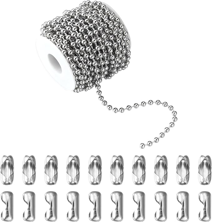 Topacket 33Feet Ball Bead Chain Stainless Steel Dog Tag Chain with Matching Connectors for Jewelry Making Necklace Hanging Bracelets Keychain(5.0mm)