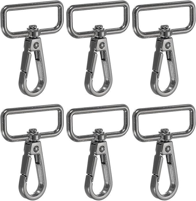 Swivel Snap Hooks, Metal D Ring Keychain Lanyard Clip Hook Lobster Clasp Claw Push Gate Clip - Fitting for(Purse Making - Sewing - DIY Crafts) 6 Pcs & 1.25" & Graphite Black