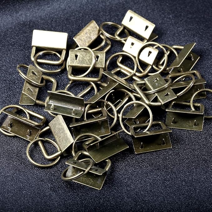 SPEEDWOX Key Fob Pliers and 20 Sets 1 Inch Key Fob Hardware with Keychain Split Rings Webbing Fabric Strapping Wristlet Set Antique Brass Glass Breaking Pliers Tools with Rubber Tips