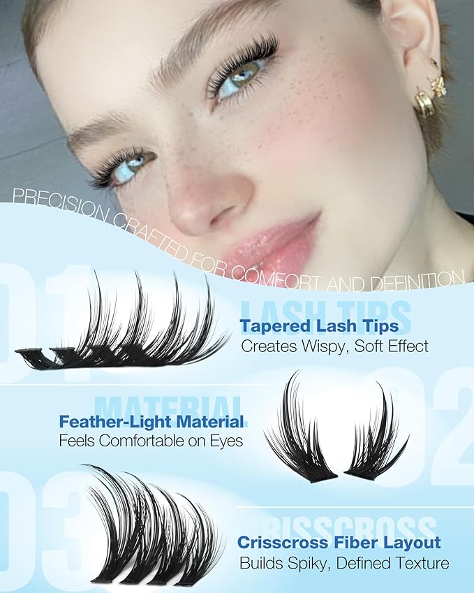 Wispy Lash Clusters Kit Natural Lash Extension Kit 40D+50D Fairy Eyelash Clusters Kit C Curly Cluster Eyelash Extensions with Spikes Individual Cluster Lashes by Delyneph