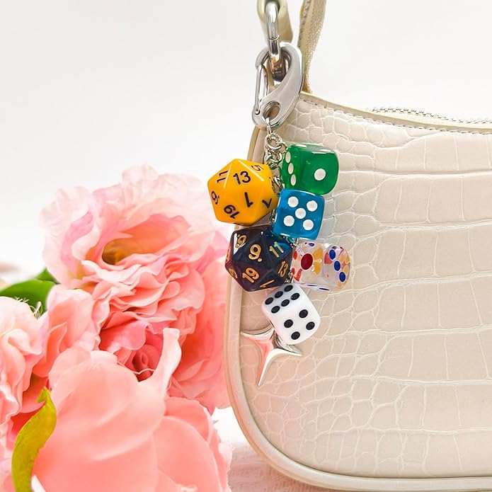 Y2K Keychain for Women, 8 Ball Dice Charm with Carabiner Clip - Cute Goth Core Keychain Bag Charm for Keys Bags Jeans