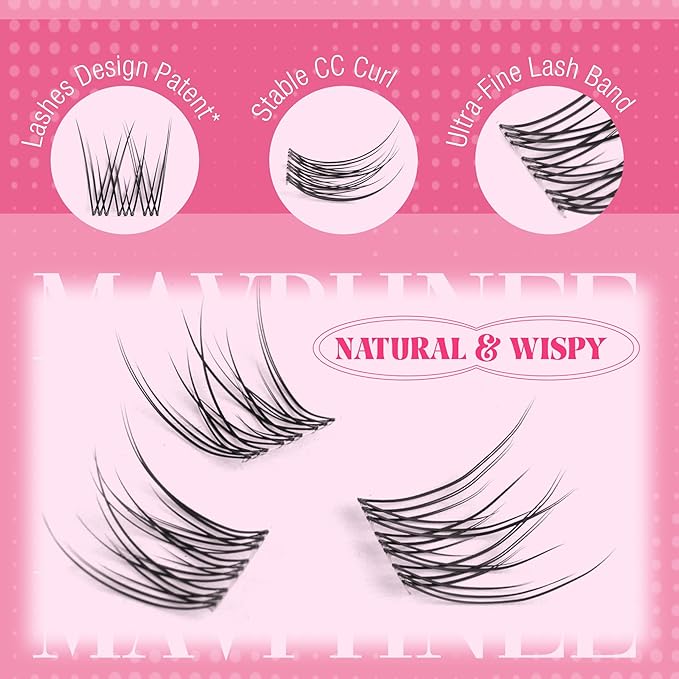 Natural Lash Clusters Kit Wispy Eyelash Clusters Clear Band Lashes Clusters CC-Curly Individual Lashes Kit DIY Lash Extension Kit Cluster Eyelash Extension Waterproof Lash Bona and Seal and Remover