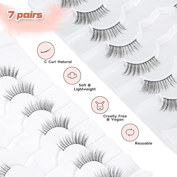 Half Lashes Natural Look C Curl False Eyelashes Cat Eye 7 Pack Corner Lash Siligli