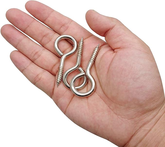 WANBAO 30 Pcs 2 inch Small Screw Eyes Metal Screw Hooks Ring Screws Fasteners Hardware Tools Silver.