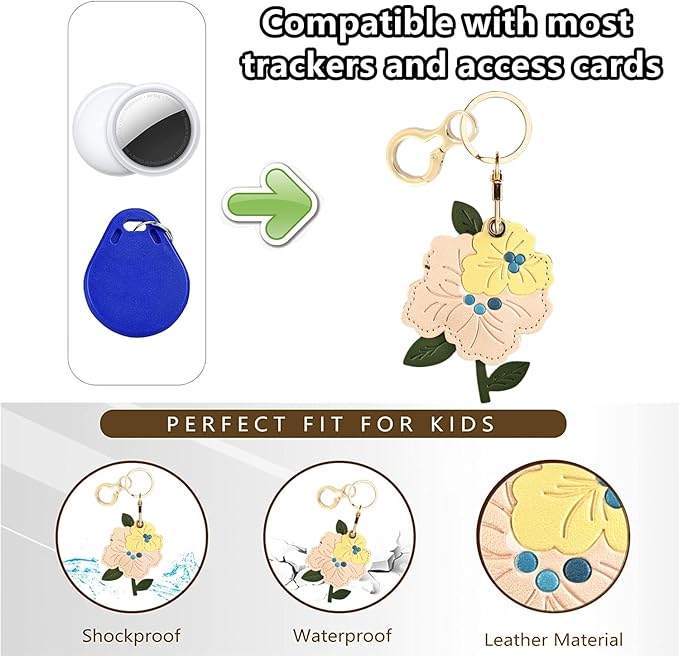 Leather Keychain Holder Case Compatible with AirTag,Cute Protective Apple Air Tag Cover with Keychain Ring,Anti-Scratch Finder GPS Tracker Case for Wallet Keys,bag,pets(Figure 2)