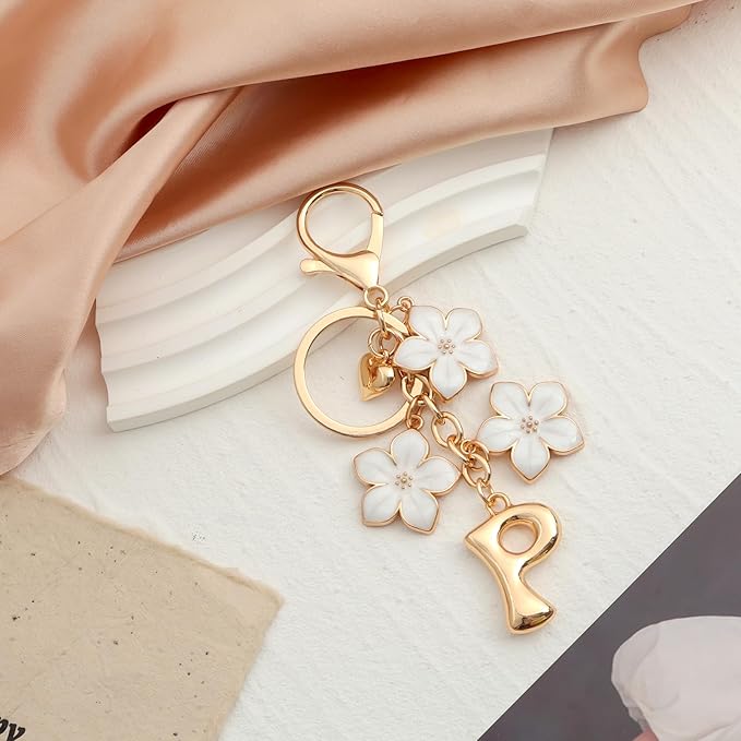 Snycler Bubble Initial Keychain Graceful Flower for bags car remote–A-Z Letter Charms for Women