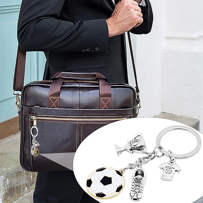 6Pcs Soccer Keychain Alloy Sports Ball Keyrings Soccer Jerseys Soccer Shoes Soccer Trophies Football Charm Key Holder for Women Men Gift or Sports Party Decorations