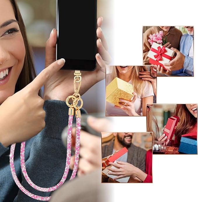Crystal Phone Strap Crossbody and Wrist Lanyard, Anti Theft Layered & Wrist Strap Cell Phone Neck for Women