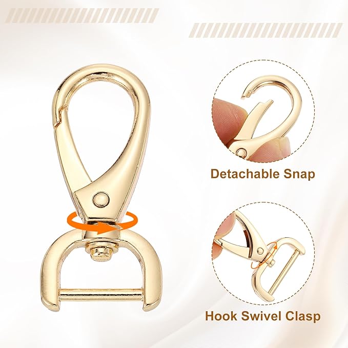 HARFINGTON 6pcs Detachable Snap Hook Swivel Clasp 5/8" (16mm) Zinc Alloy Lobster Claw Clasp for Keychain Lanyard Purse DIY Purse Strap, Light Gold