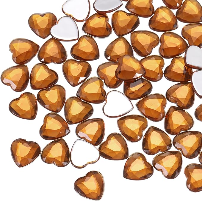 MECCANIXITY 40 Pcs Acrylic Heart Rhinestone 12mm Flat Back Plastic Gems Jewelry Stickers for Craft Bead Face Painting Costume Jewelry Making, Dark Coffee