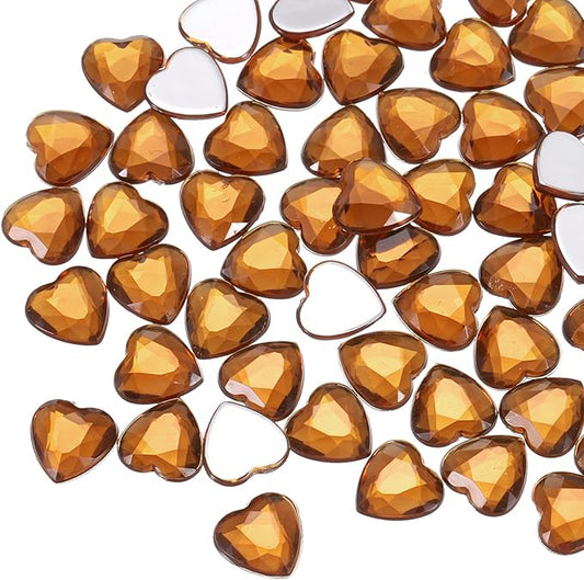 MECCANIXITY 40 Pcs Acrylic Heart Rhinestone 12mm Flat Back Plastic Gems Jewelry Stickers for Craft Bead Face Painting Costume Jewelry Making, Dark Coffee