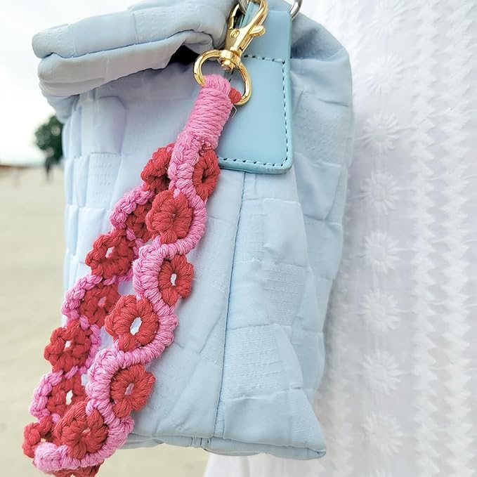 Boho Macrame Phone Wrist Strap, Cell Phone Lanyard with Tether Tab, Keychain Wristlet Charm, Anti-Loss Phone Chain