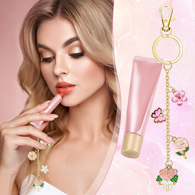 X-Kingsun 303Pcs DIY Lip Gloss Charms Keychain Kit 100 Pink Charms 20 Keychains 140 Jump Rings 20 Extender Chains 100 Hooks and Tools Bag Charm Kits for Jewelry Making Crafting