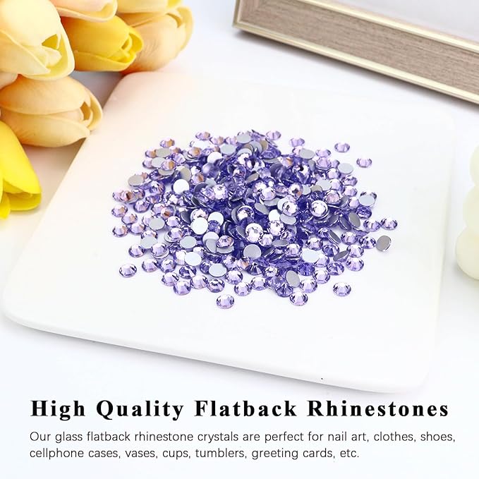 1440PCS SS16 Crystal Glass Flatback Rhinestones, Round Flat Back Crystal Gems for Nail Art and Craft Clothes, Glue Fix Diamond Stones Light Violet (3.8-4.0mm)
