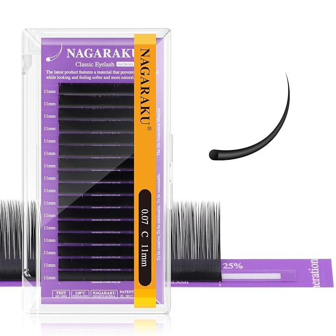 NAGARAKU Individual Eyelash Extensions, Volume & Classic Lashes 5th Generation Soft Natural Beauty Salon Professional Anti-rebound Single Lash Extension Supplies 16 Rows -0.07 C Curl 11mm
