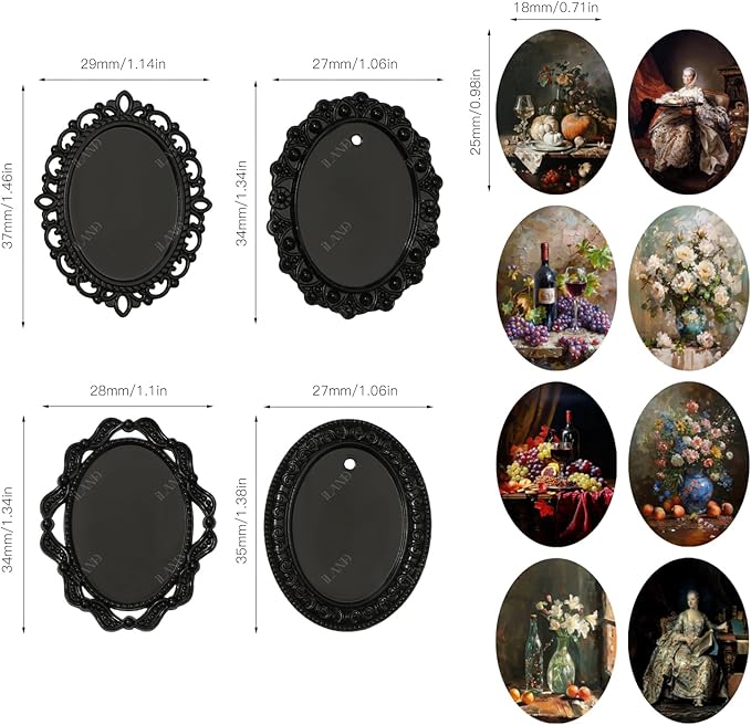 iLAND 1/12 Scale Accessories of Tiny Frames 7pcs with 14 Miniature Pictures Set for Dollhouse Miniatures Décor Also Elf Accessories Classic & Exquisite (Black Tiny Frame Art)