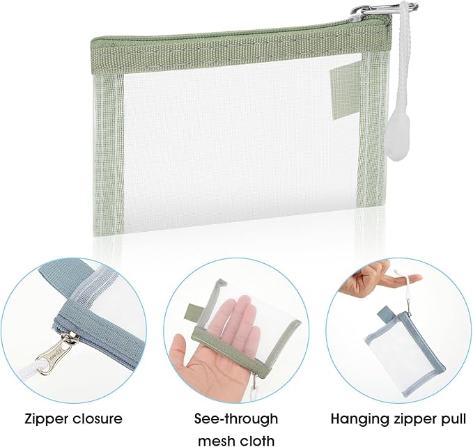 5 Pcs Mini Zipper Mesh Bags Coin Purse Keychain Pouch Clear Travel Small Item Toiletries Cosmetic Storage Organizer for Office Appliances Home Organization Key Lipstick Credit Card Beauty