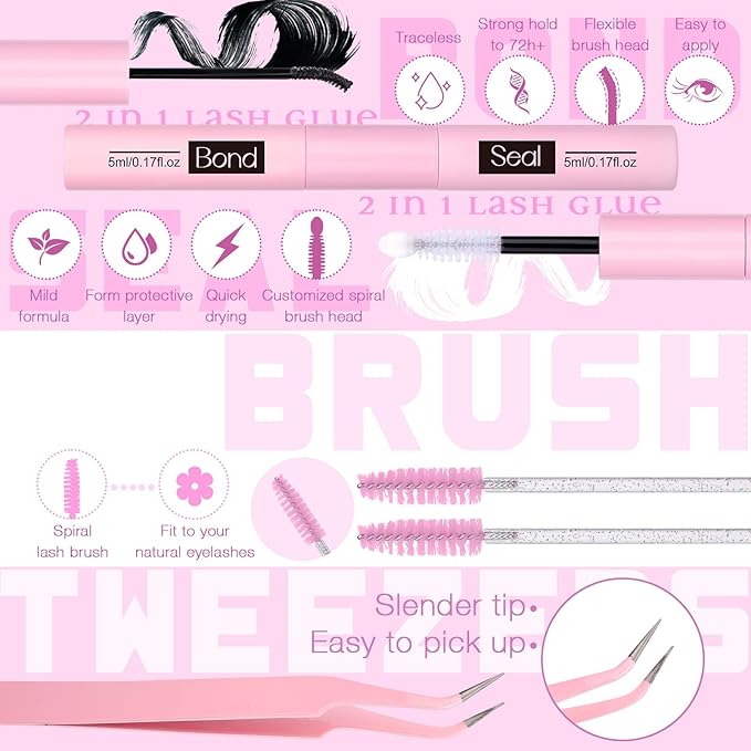 Natural Lash Clusters Kit Wispy Lash Extension Kit Invisible Band Eyelash Clusters C Curly 8-16MM DIY Cluster Eyelash Extensions with Lash Bond and Seal Tweezers Brushes by ZANLUFLY