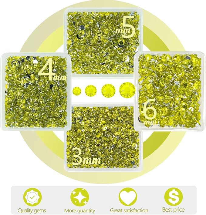 Lemon Yellow Crystal Resin Rhinestones w B7000 Jewelry Glue for Bedazzling Crafting Flatback Stones 3mm 4mm 5mm 6mm Diamonds Crystals Gems for Nails Face Eyes Makeup Tumblers DIY Crafts Decor