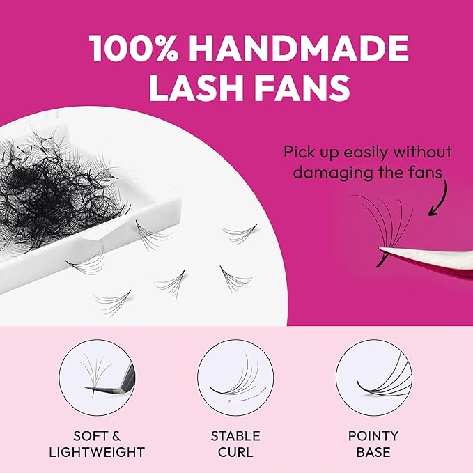 Eyesy Lash 500 Camellia Promade Fans - 5D 0.07 Size 10-12-14mm Curl C - Natural Premade Lash Fans for Eyelash Extensions 3 Lengths in 1 Loose Pre Made Eyelash Create Depth, Texture, Layer, Volume
