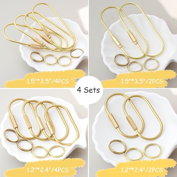 Gold Brass Key Rings, Purse Bag Charms for Handbags, Screw Lock Key Organizer, Carabiner Keychain Clip for Keys