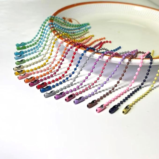 100 Pcs Mixed Color Ball Chains Bulk, 4.72 Inch (12 cm) Beaded Keychain Links with Connectors, 2.4mm Dog Tag Chains for DIY Jewelry Making, Crafts & Hanging Decorations